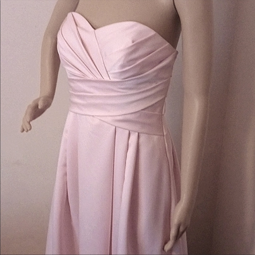 David’s Bridal strapless pink gown